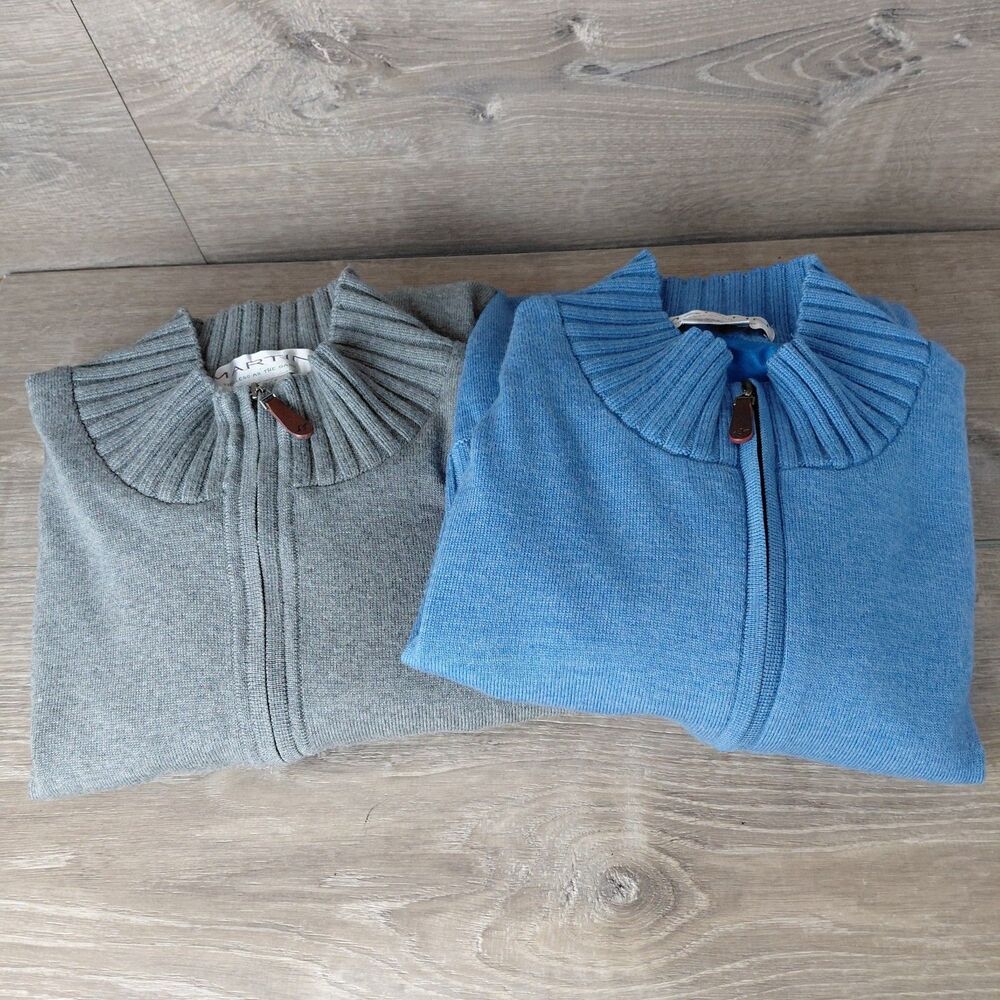 Martin Timeless Game Sweater Lot of 2 Men XL Blue Gray Merino Wool Lined 1/4 Zip